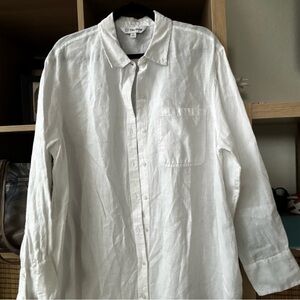 The Drop White Linen Maxi Dress - Classic shirt Buttoned Lagenlook XL plus size